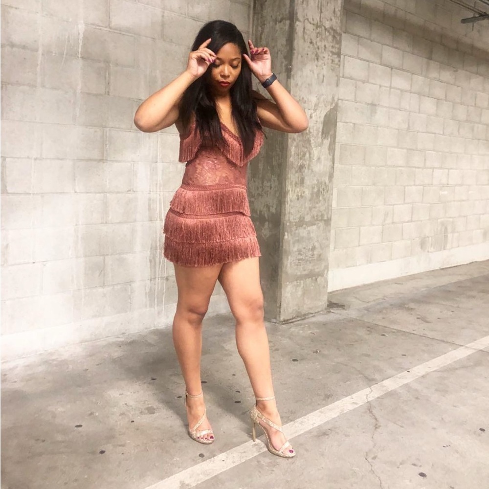 Fringe Mini Dress in Rust